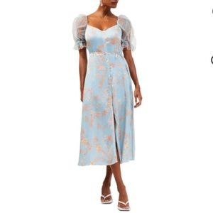 French Connection midi dress in with puff sleeve in blue floral